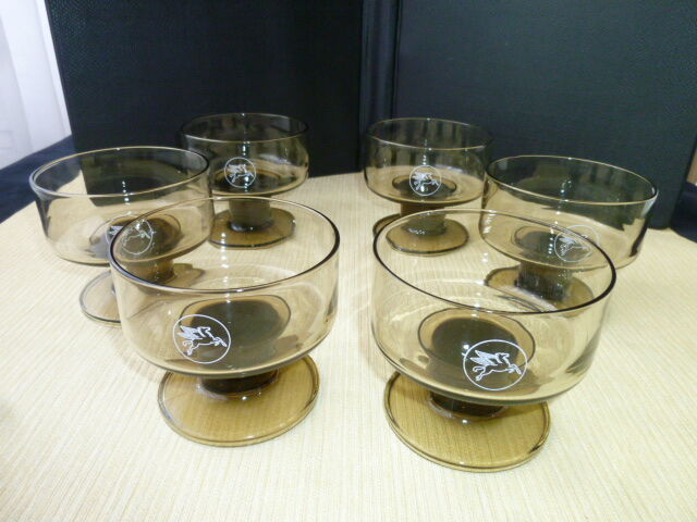 Set of 6 cuts in smoked glass vintage 70s