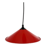 Red conical pendant light in enamelled metal