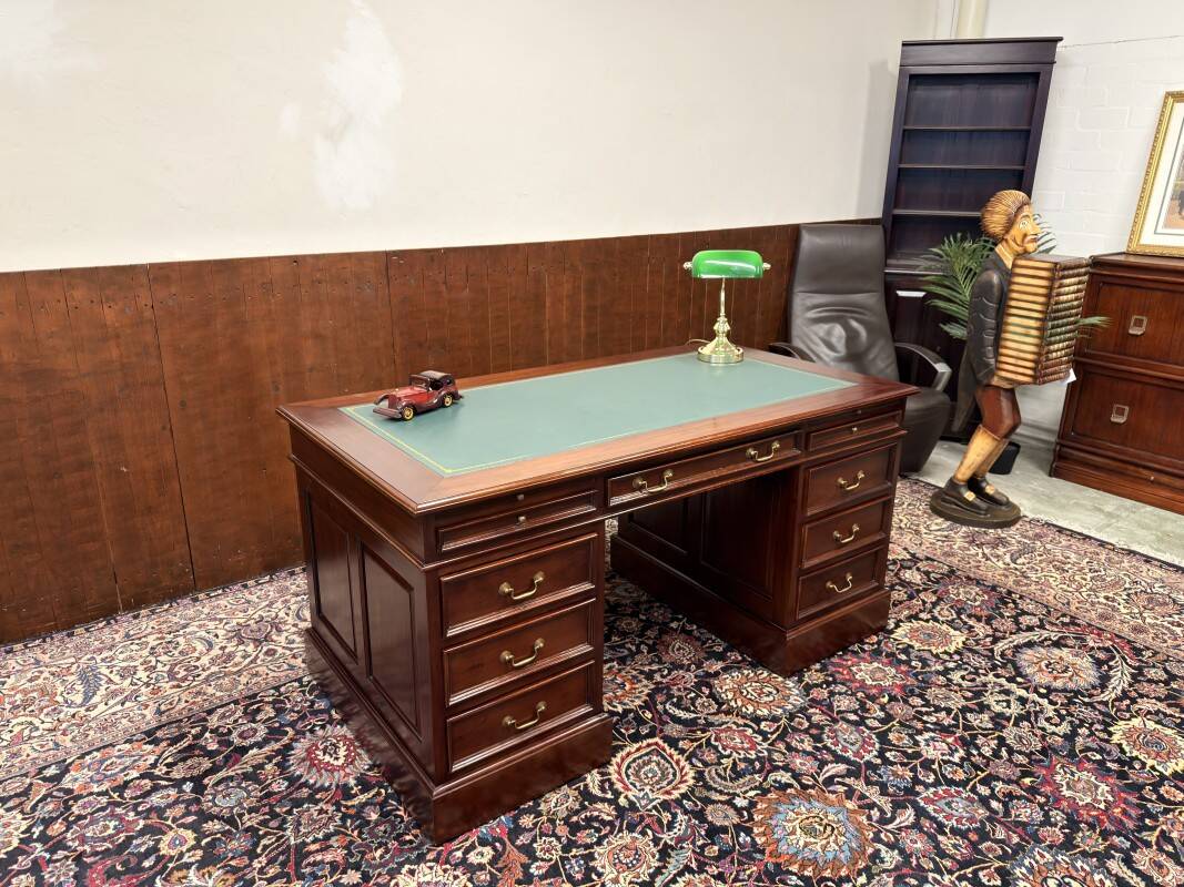 Classic English Desk with Green Leather