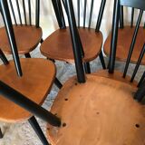 Lot of 8 Scandinavian chairs feet compass stamped Hiller