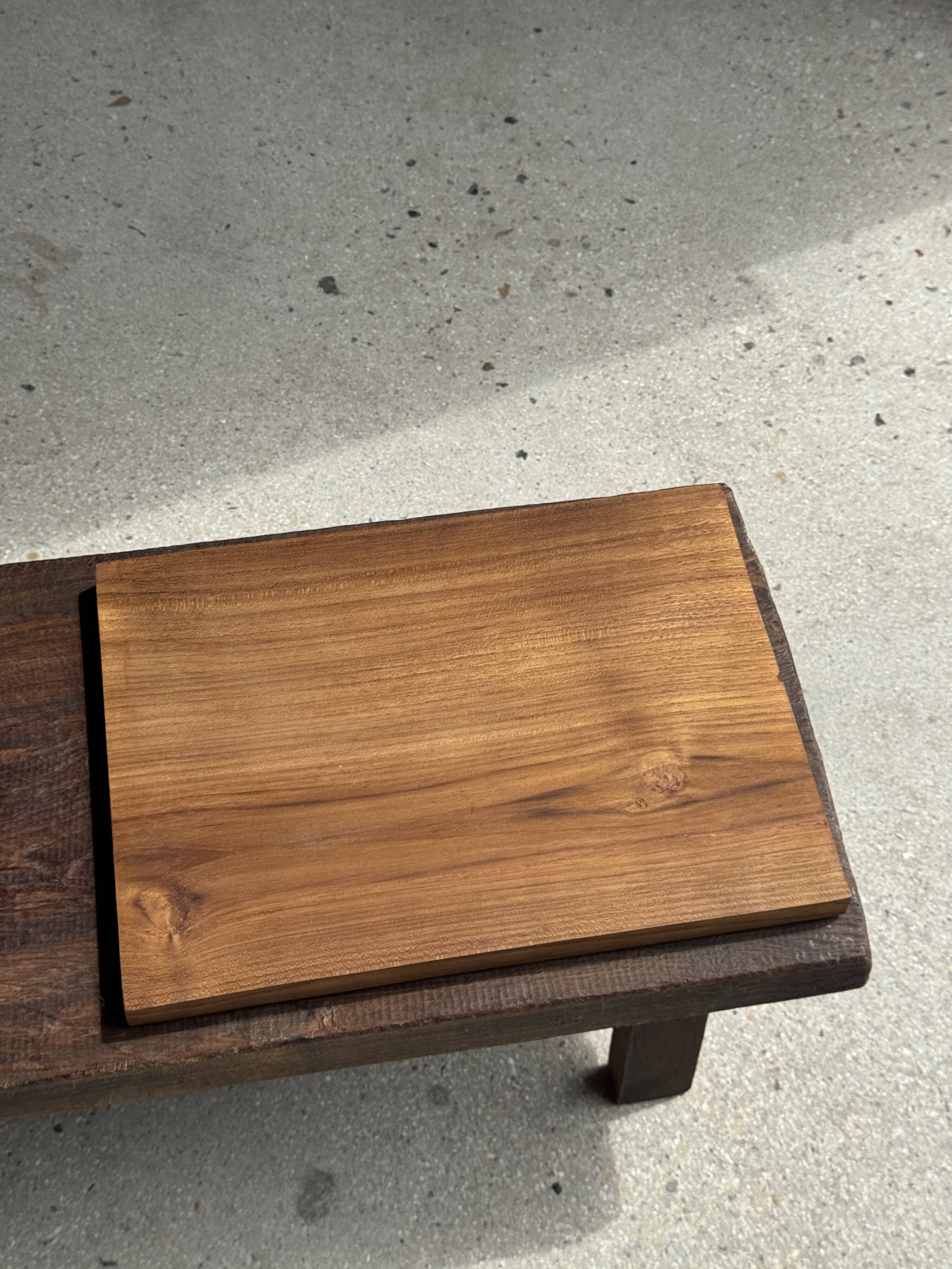 Rectangular solid teak platter with carved edges 33x24