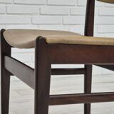 1970s, set of 5 Danish dinning chairs, original condition, teak wood, leather.