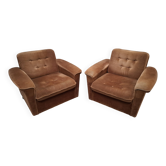 Pair of Mid-Century Modern Czech Lounge Armchairs with Rolling Casters