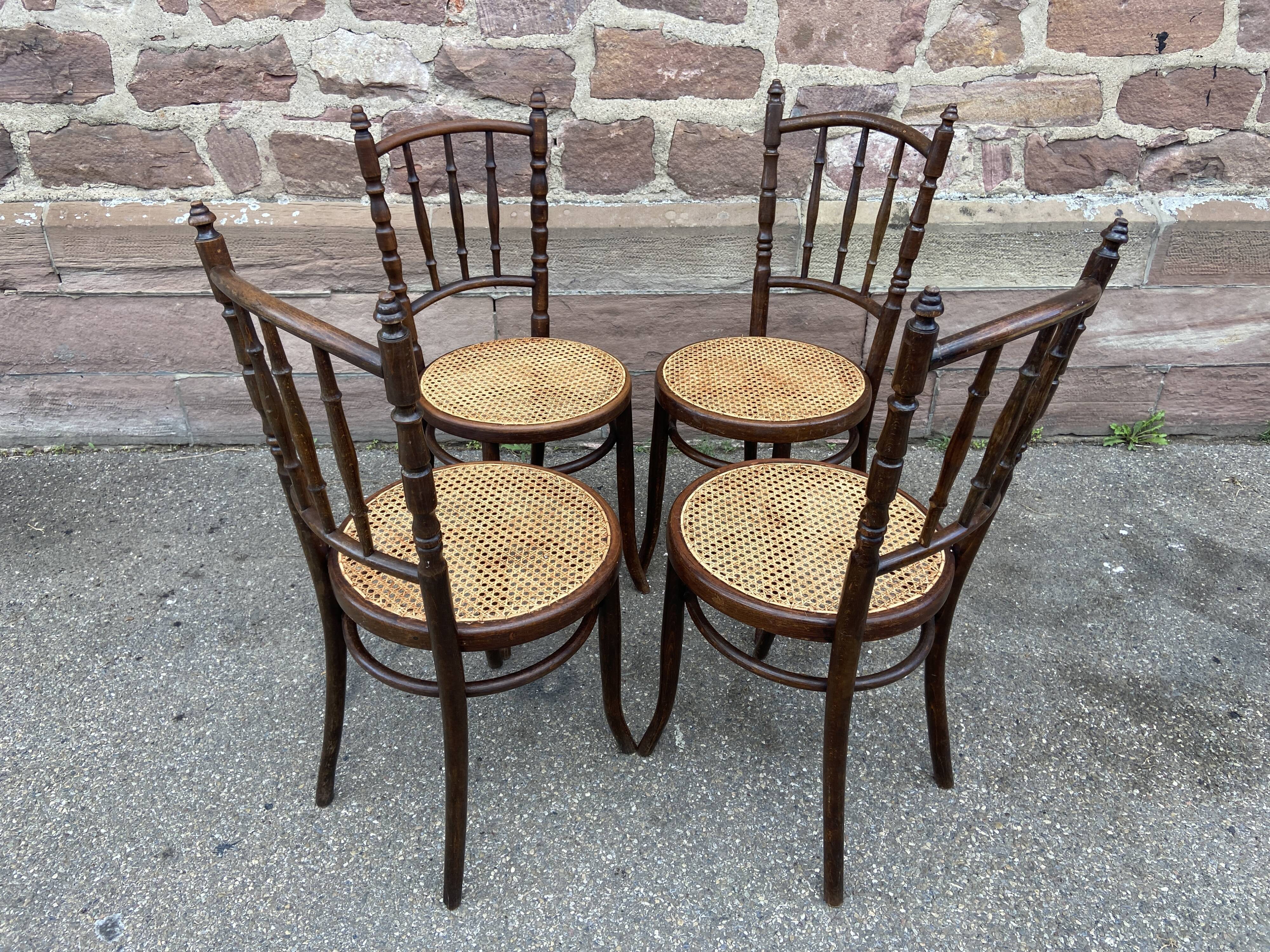 4 vintage curved wood coffee bistro chairs