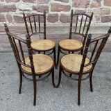 4 vintage curved wood coffee bistro chairs