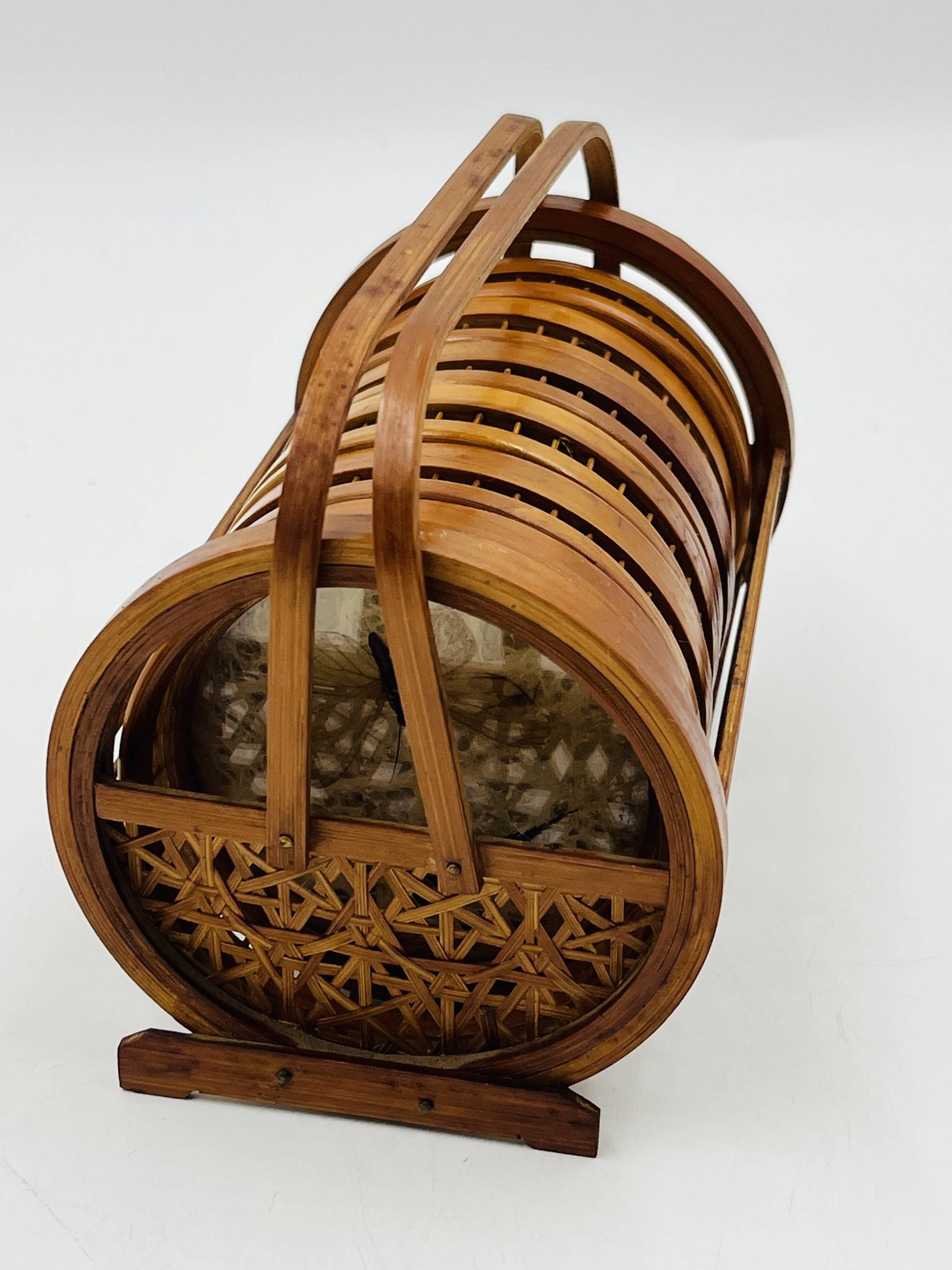 Vintage wooden coaster holder with 6 butterfly coasters.