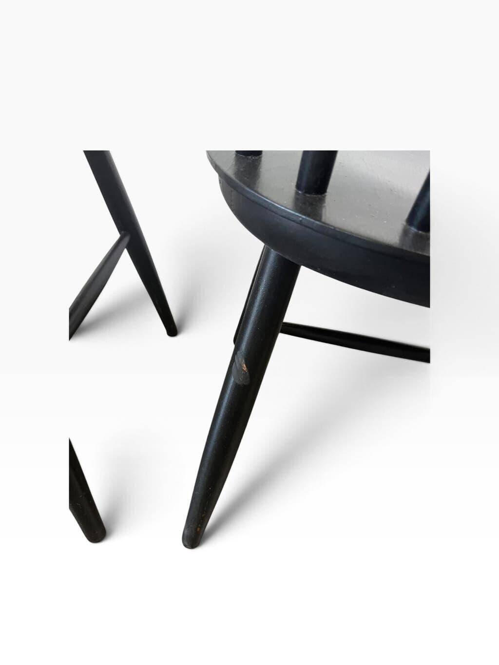 Set of 2 vintage black spindle wooden chairs