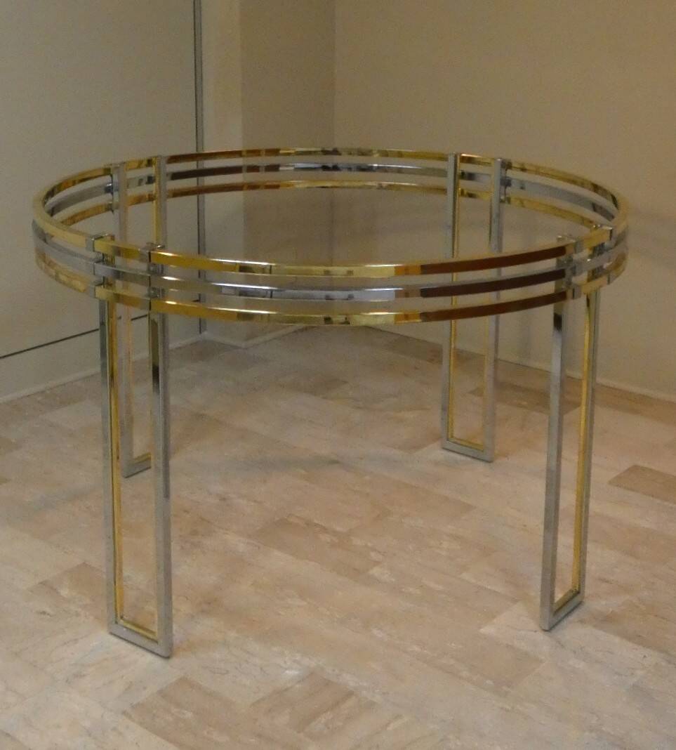 Dining table in chrome and gold steel, Romeo Rega style, Italy, 1970s.