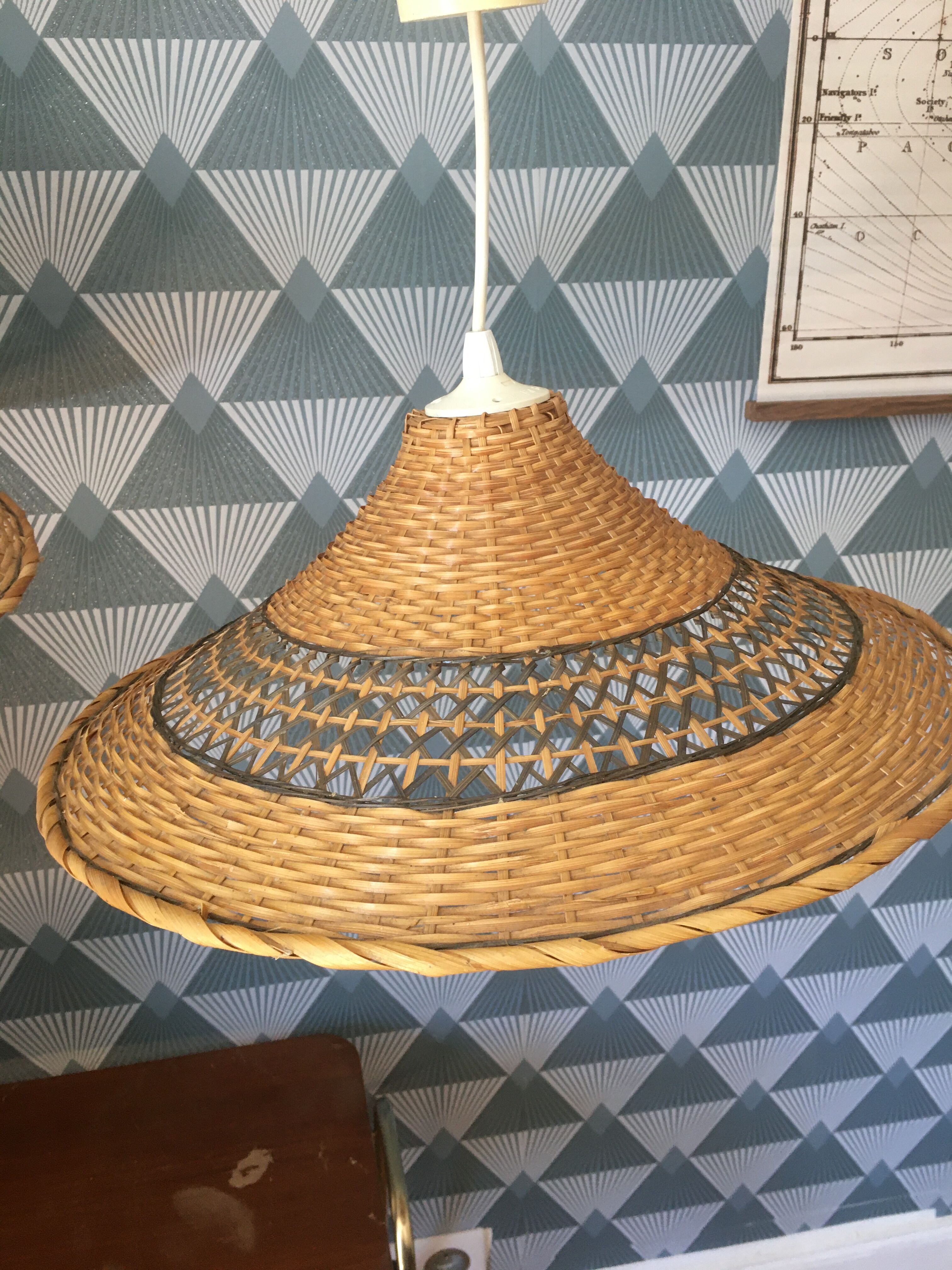 Pair of vintage wicker hanging lamp
