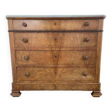Antique walnut commode with marble top, 19th century.