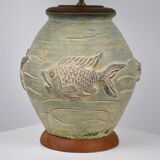 Ceramic lamp decorated fish in relief circa 1970