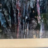 Old Abstract Oil On Paper Signed + Black Wood Frame #B548