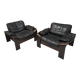 Pair of Scandinavian armchairs in leather and rosewood.