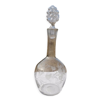 Carafe ancienne décor floral gravé, sablé - fin 19 ème