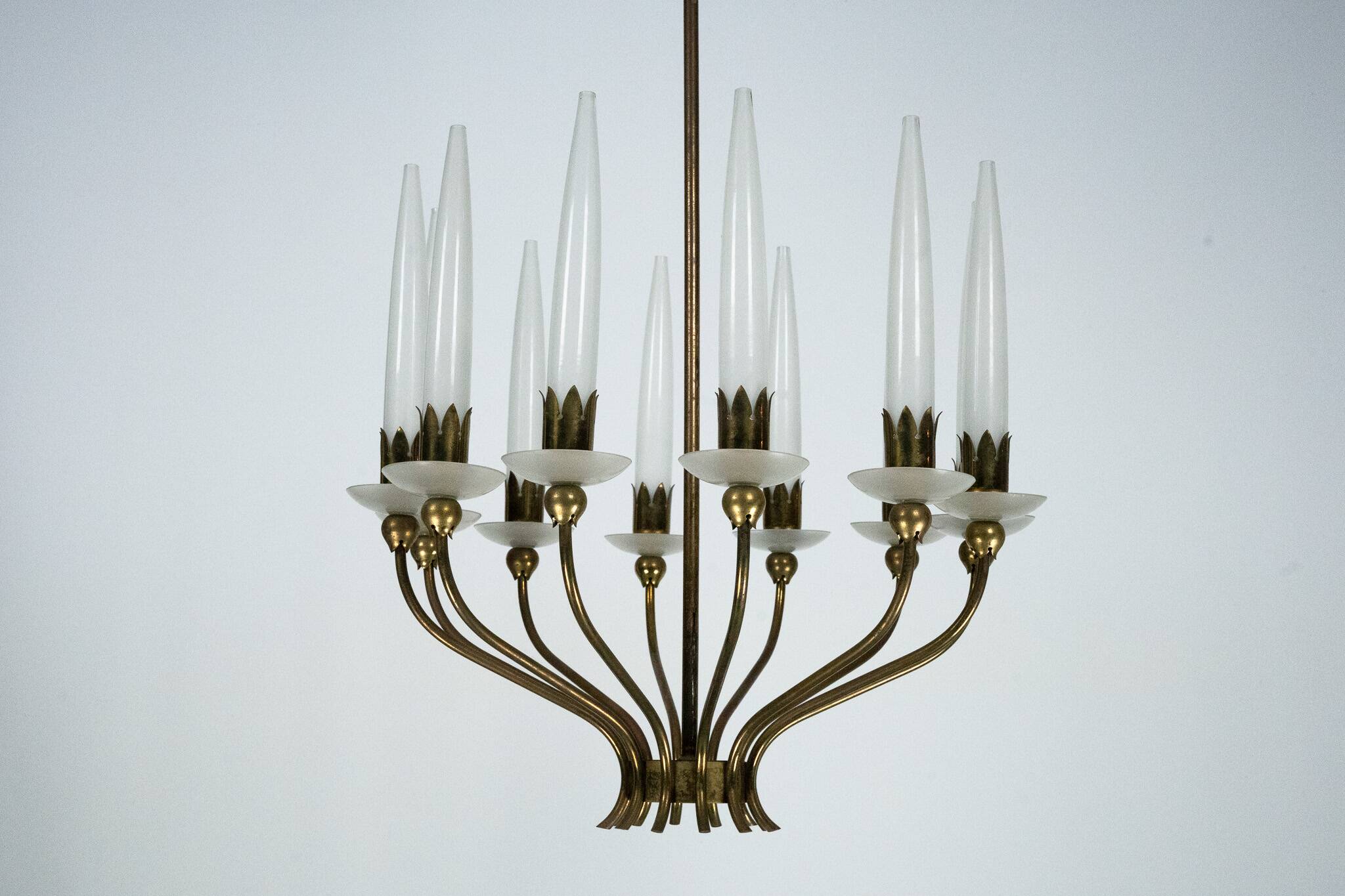 Rare Angelo Lelii for Arredoluce, 12-Lights Chandelier, Italy 1953