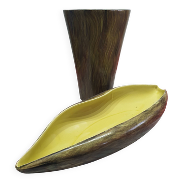 Ensemble coupe et vase faïencerie de Saint-Clément