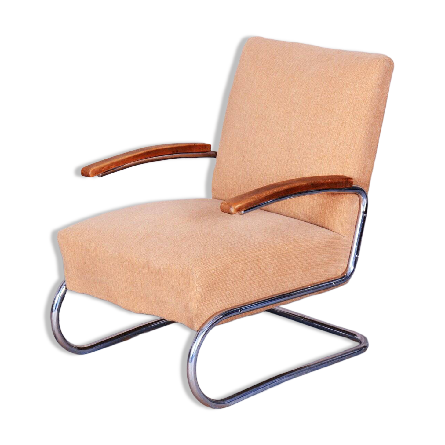 Bauhaus Armchair in Beech & Chrome attributed to Thonet, Czech, 1930s