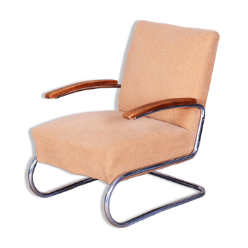 Bauhaus Armchair in Beech & Chrome attributed to Thonet, Czech, 1930s