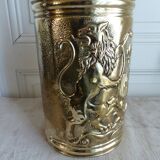 Polished brass paper basket with coat of arms