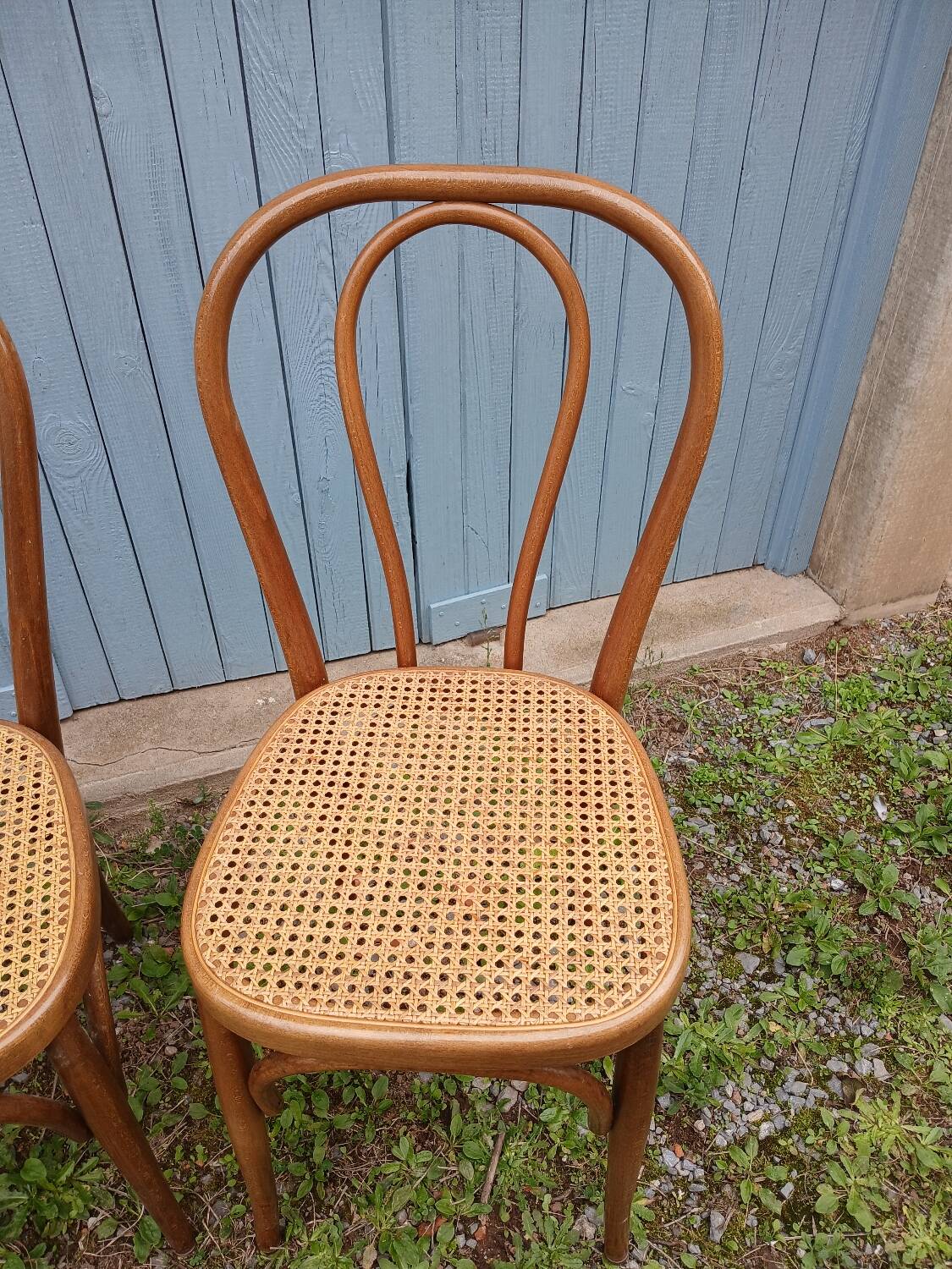3 antique bistro chairs with canework