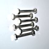 Set of 6 modernist industrial design silver metal nut and bolt knife rests
