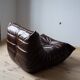 Togo armchair in dark brown shiny leather