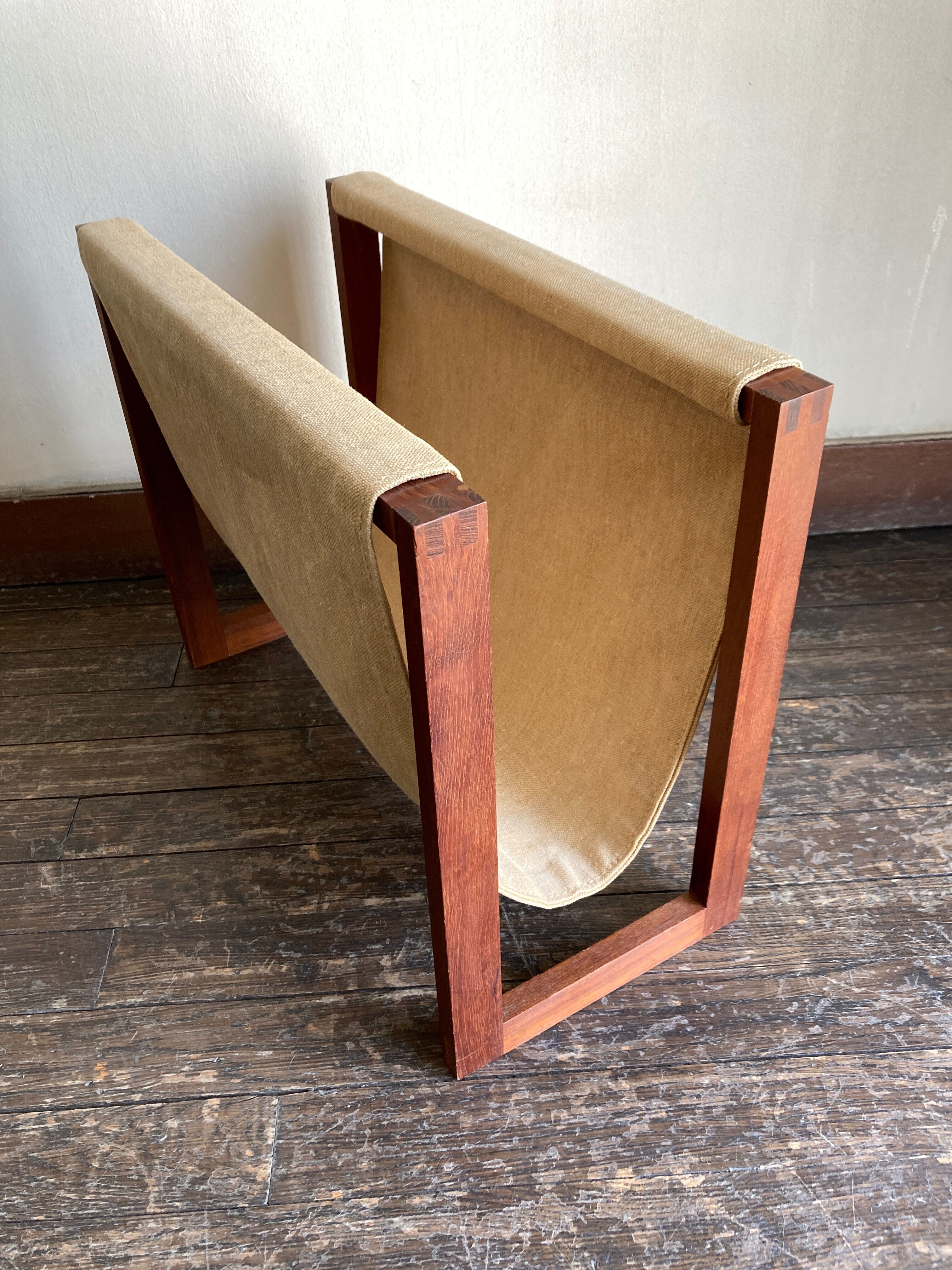 Scandinavian magazine door 1970 in teak and linen canvas