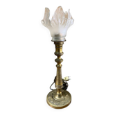 Antique brass torch lamp – frosted glass shade – Art style