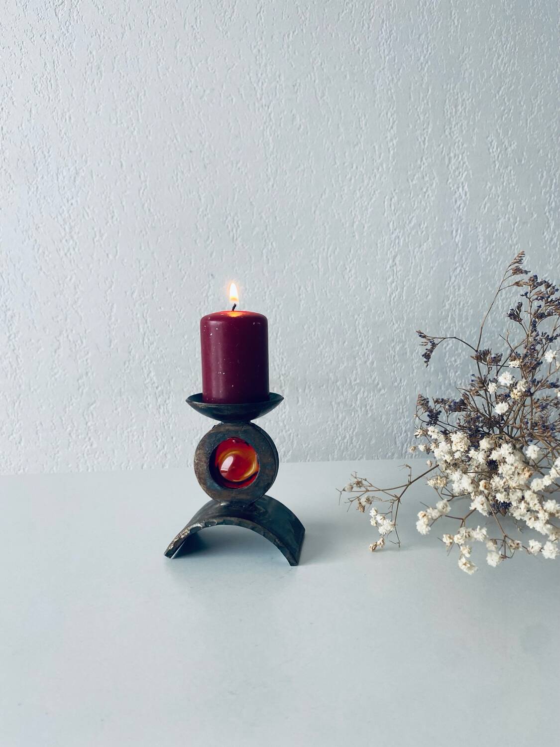 Monastic iron candle holder signed Taizé