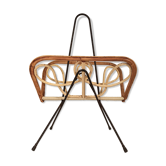 Porte revue vintage rotin scoubidou blanc et piétement métal noir