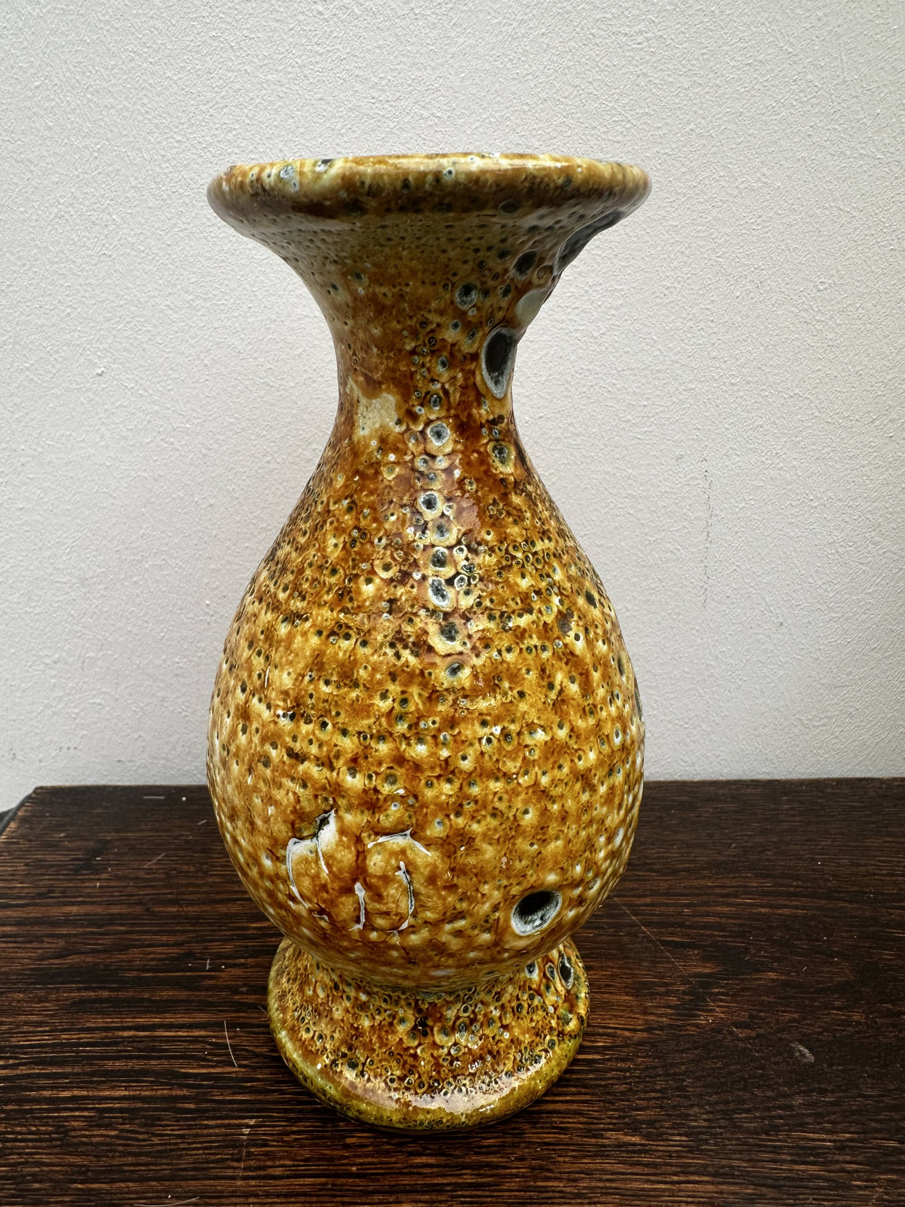 Set of 3 vases and 1 trinket tray, Honey / Fat Lava Vallauris, 1970s