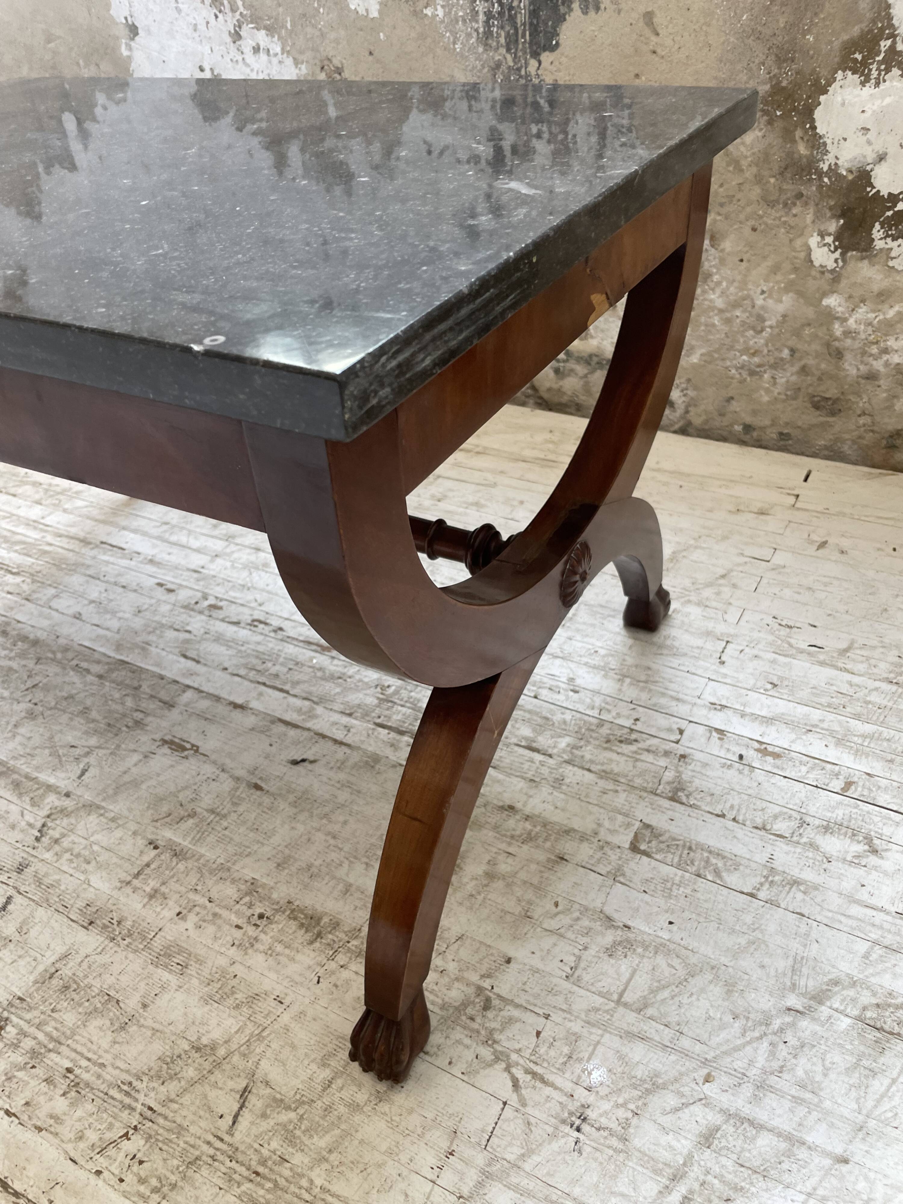 Empire style marble and mahogany coffee table