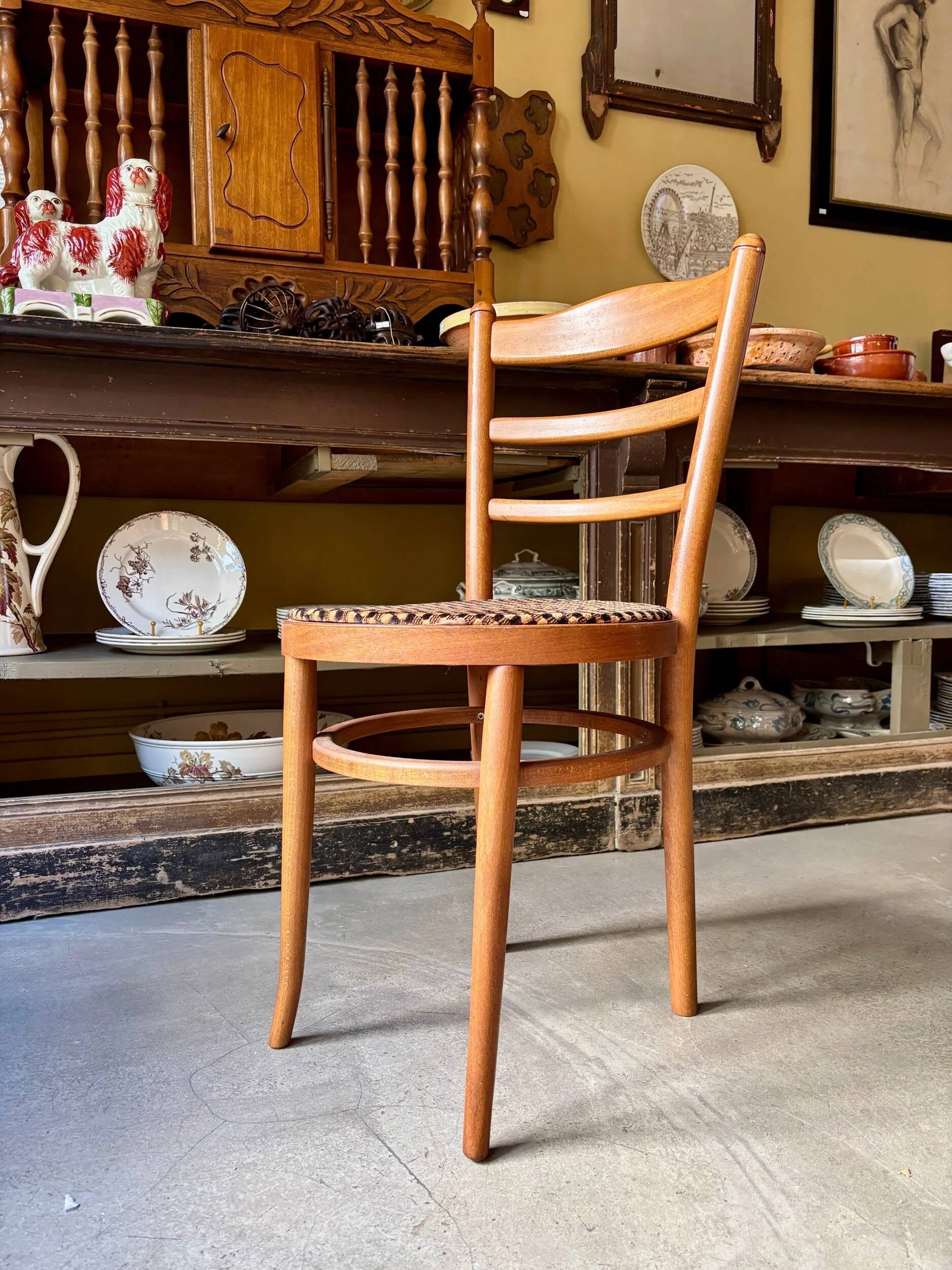 Baumann bistro chair in beech and orange and black geometric cotton