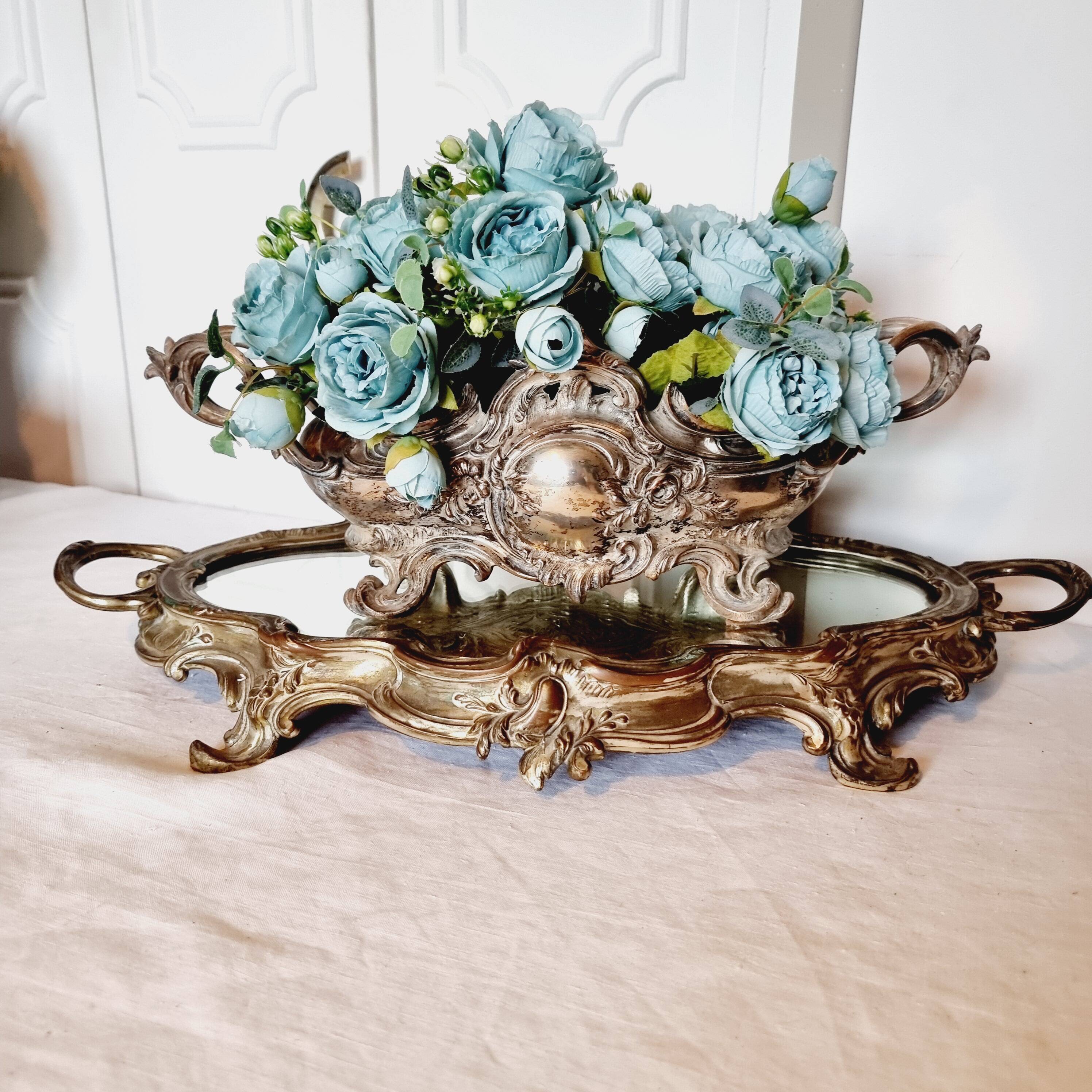 French Art Nouveau planter and "above all" in silver-plated metal and mirror dating from 1900 or earlier