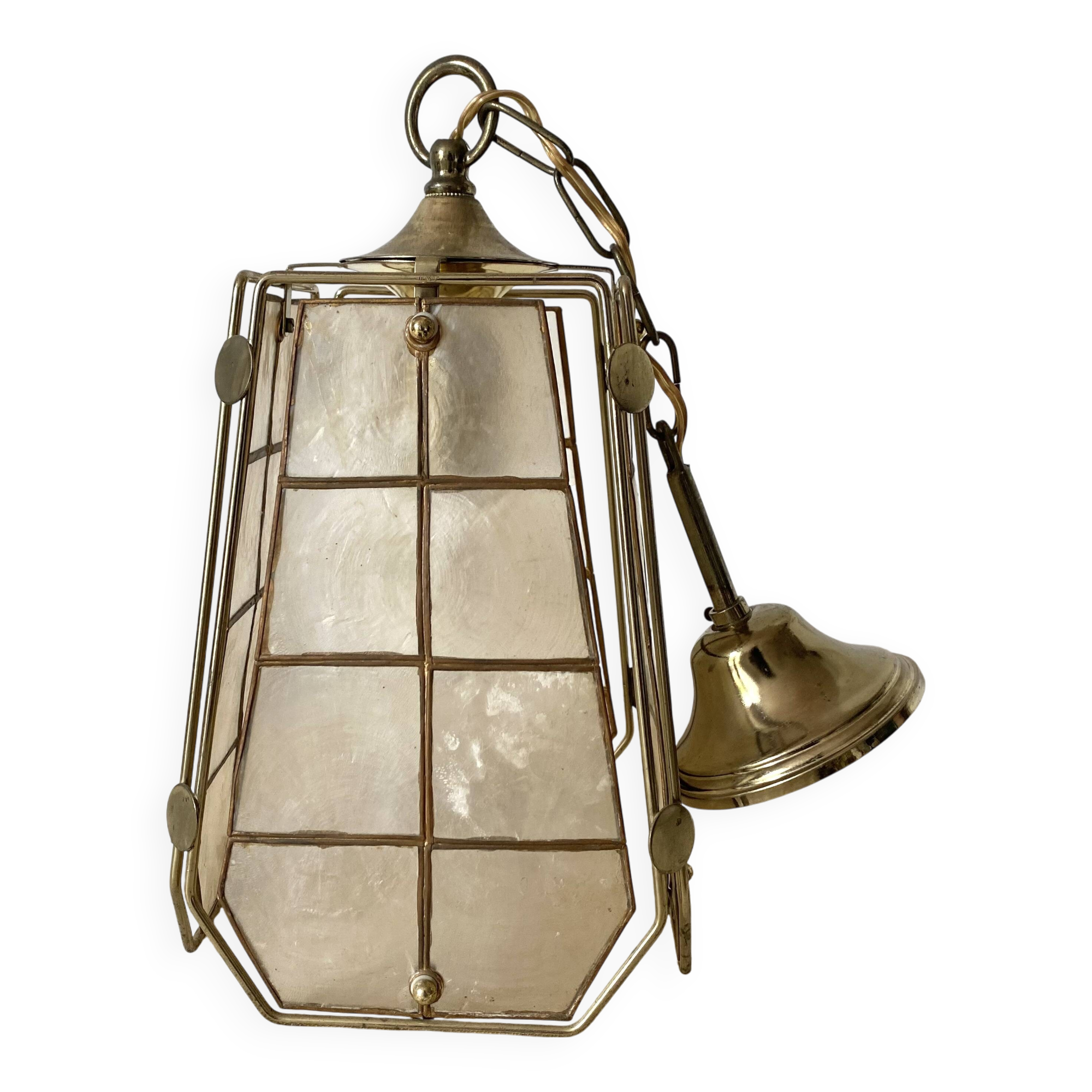 Suspension vintage en nacre et laiton