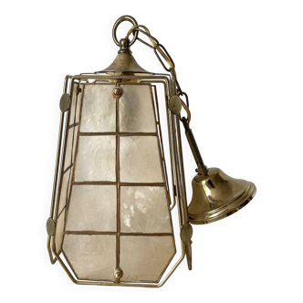 Vintage mother-of-pearl and brass pendant light