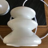 Hanging lamp in white opaline and brass