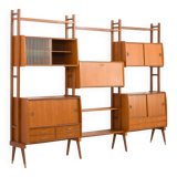 Scandinavian free-standing teak wall unit with 5 cabinets, Norway 1960s