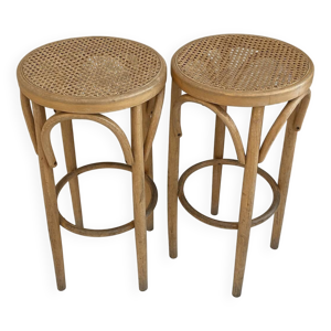 2 tabourets bois et cannage