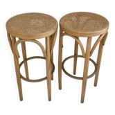 2 tabourets bois et cannage