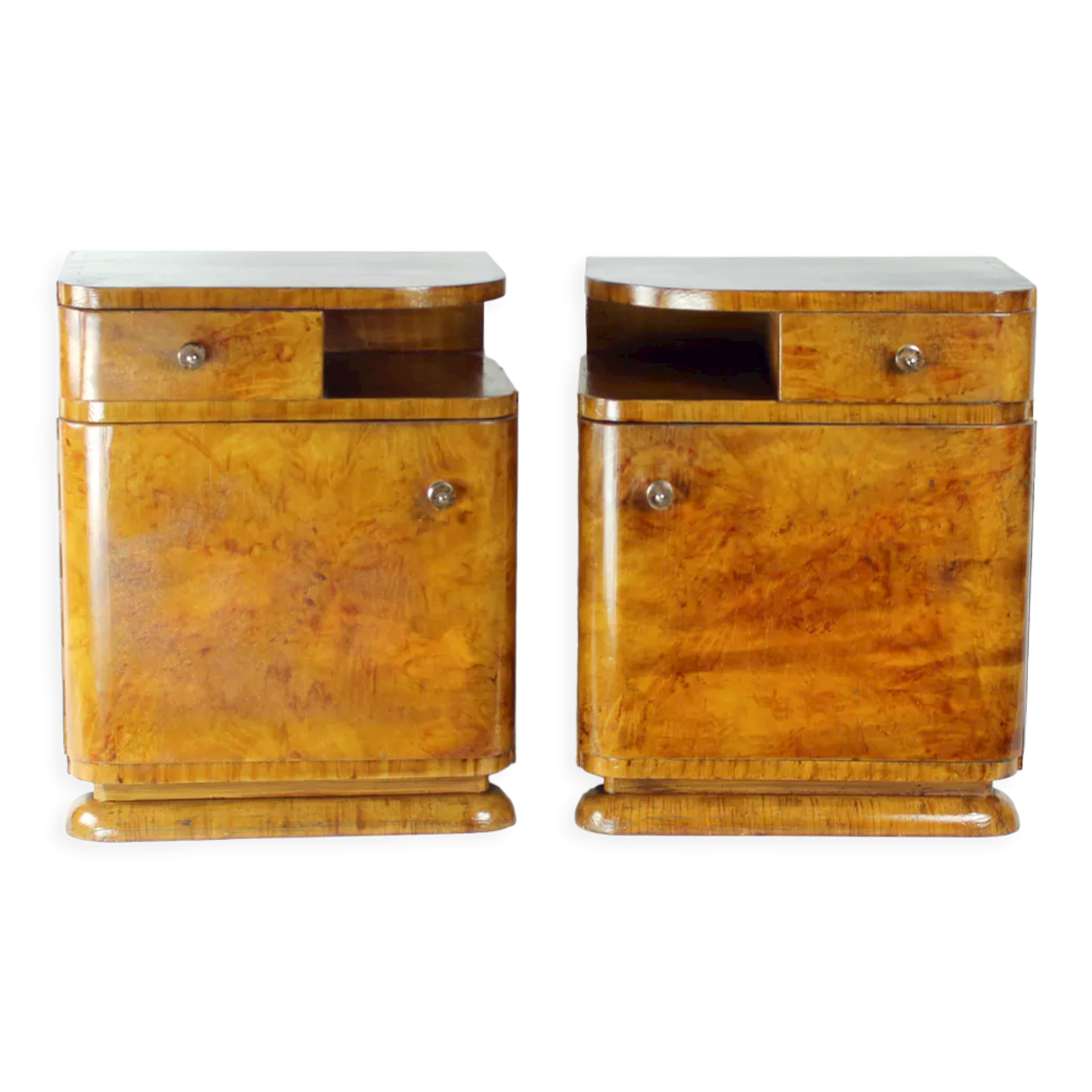 Art Deco Bedside Tables In Wood, Czechoslovakia 1940s