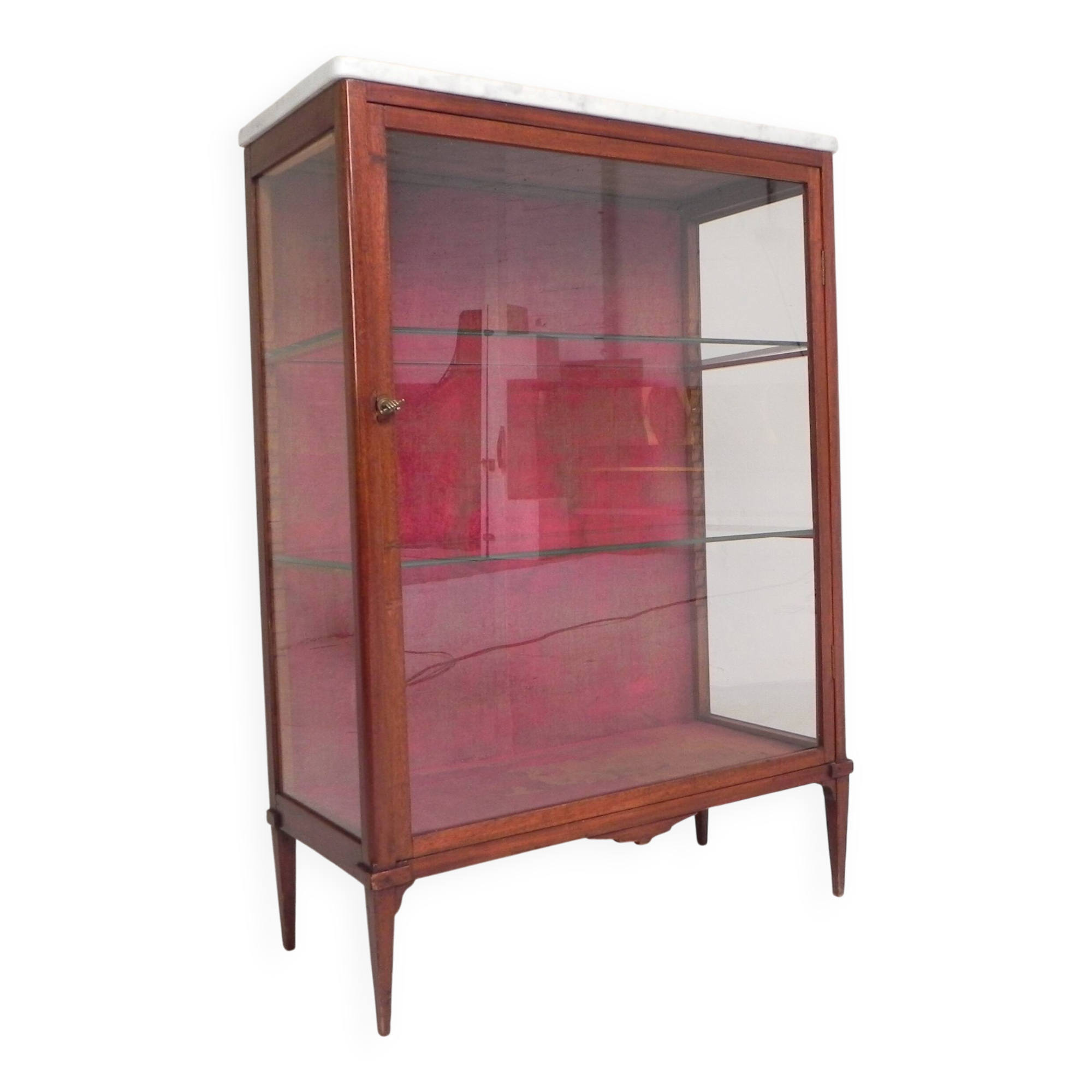 Mahogany display cabinet with marble top, 1920s