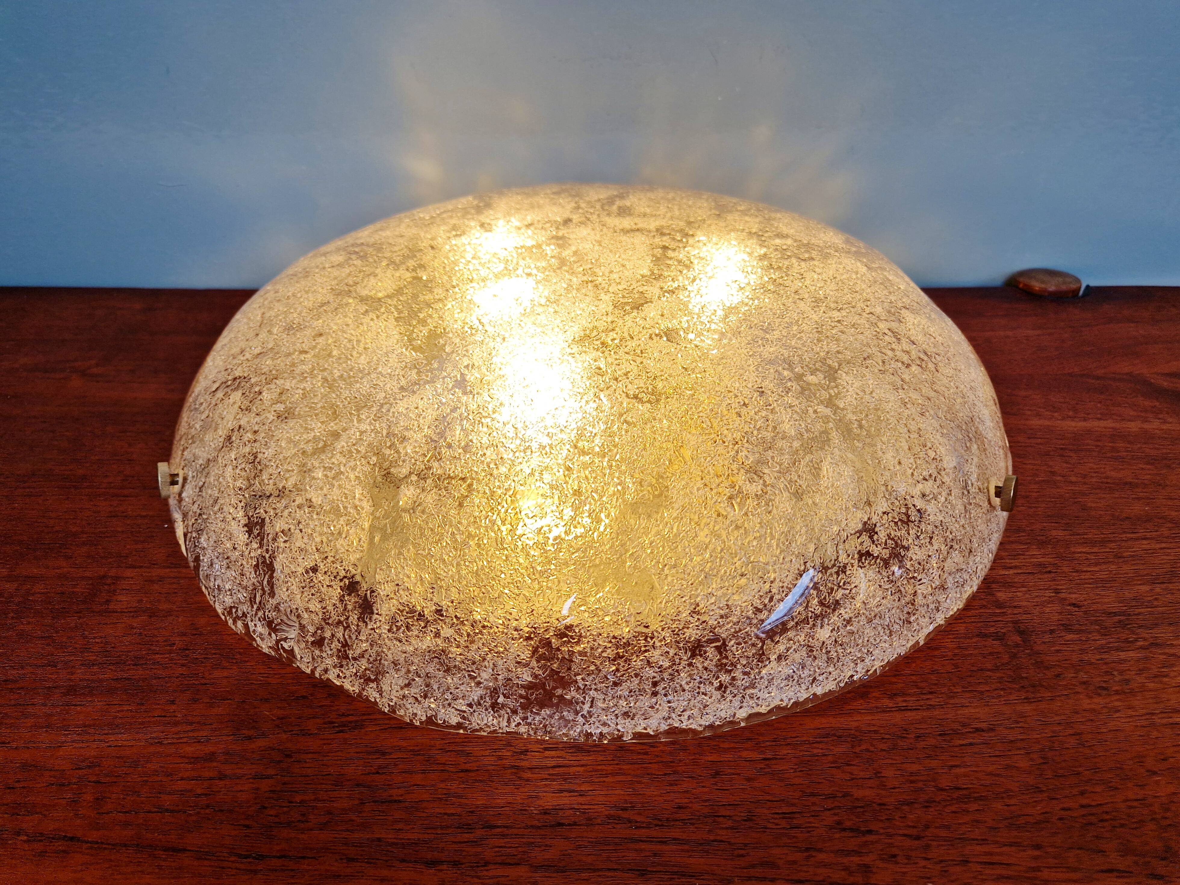 Large brass and frosted glass ceiling light, Hillebrand, 1970.
