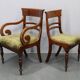 French Art Deco walnut dining chair set with armchairs, France 1930s