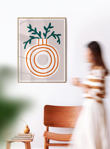Affiche murale vase rayé avec plante 30cm*40cm