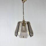 French Brass and Smoked Glass Hal Pendant, 1970s