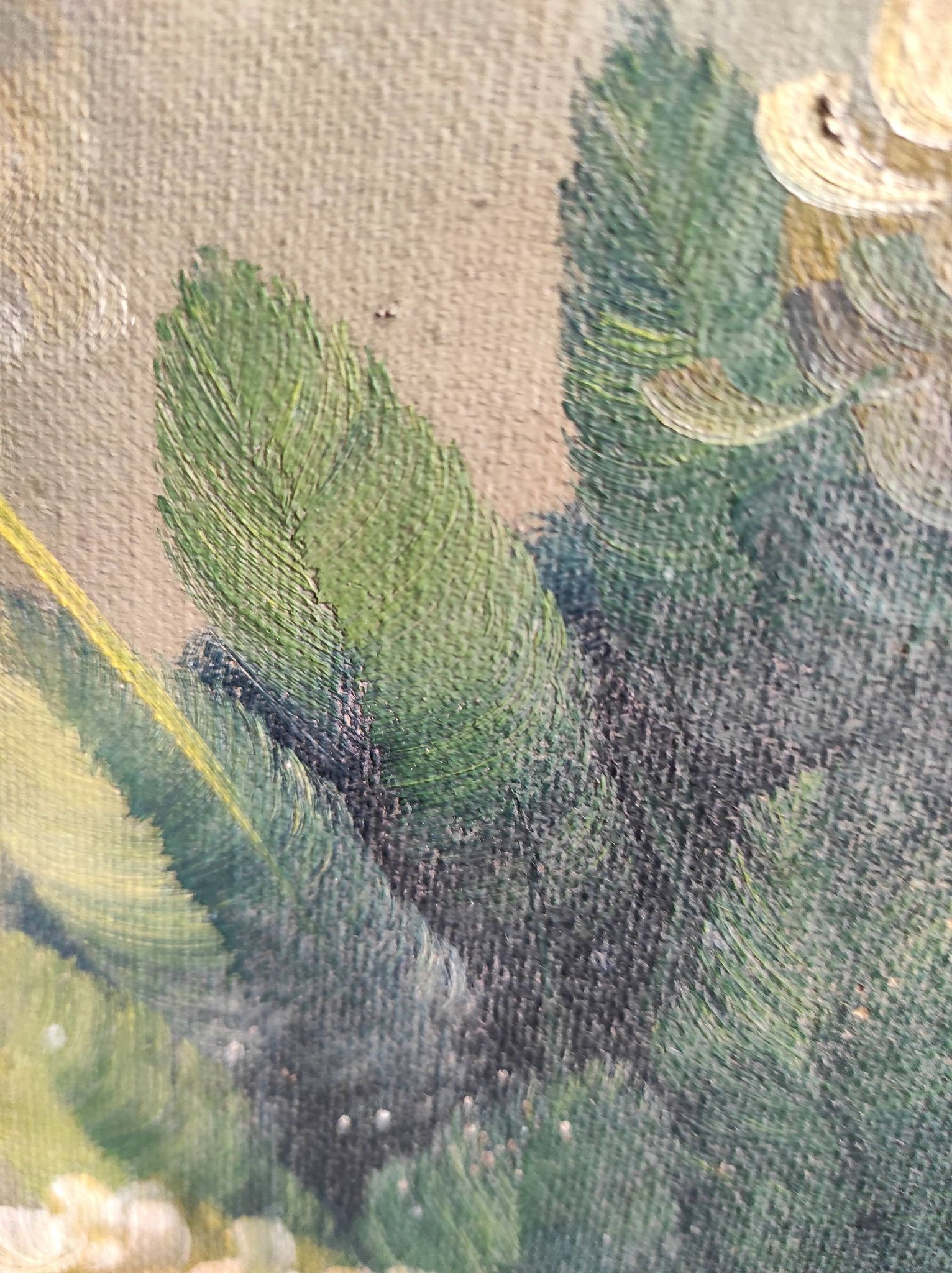 Vintage French oil painting of chrysanthemums, signed