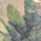 Vintage French oil painting of chrysanthemums, signed