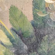 Vintage French oil painting of chrysanthemums, signed