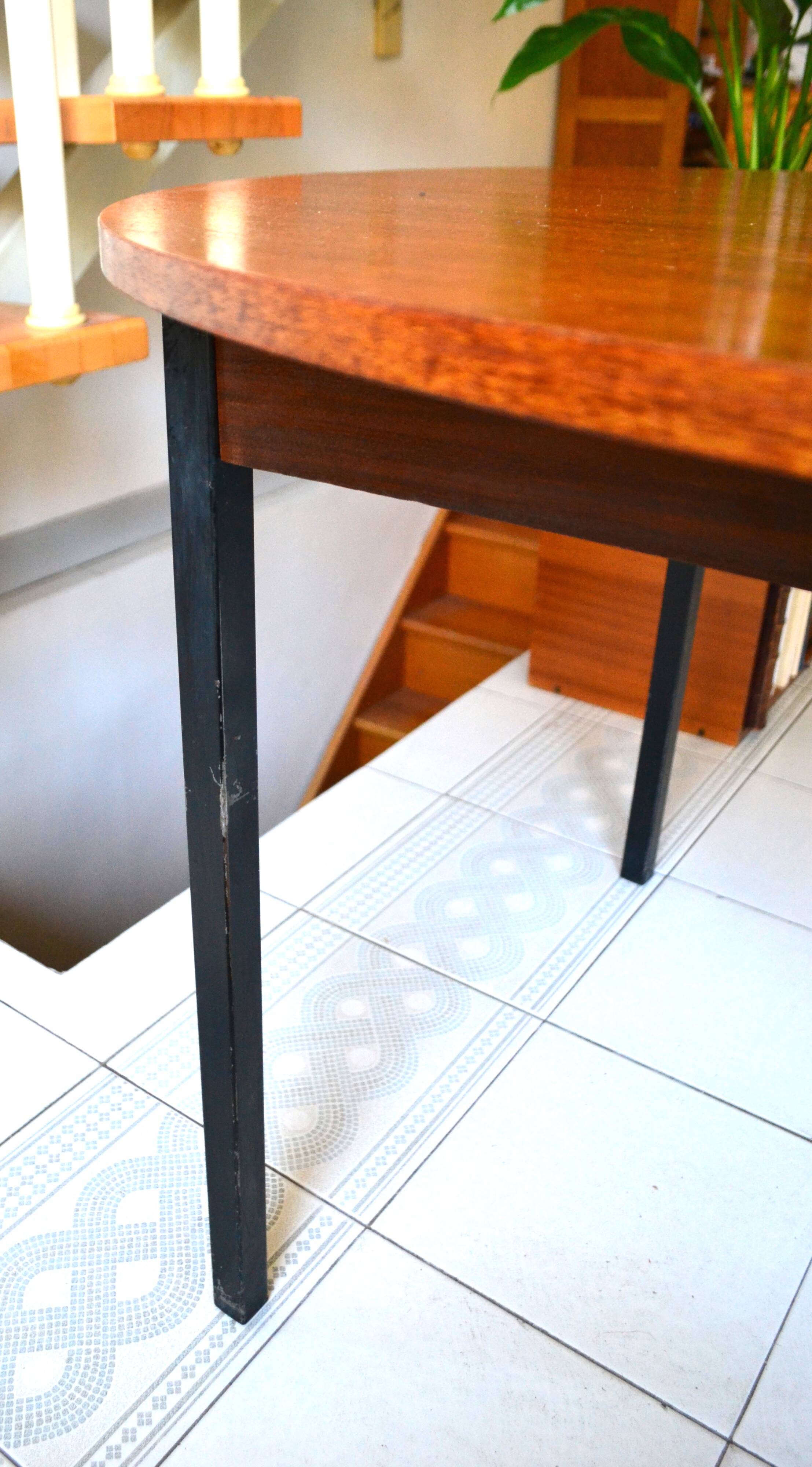 Dining table Pierre Guariche, teak and black steel from the 1960s with extension.